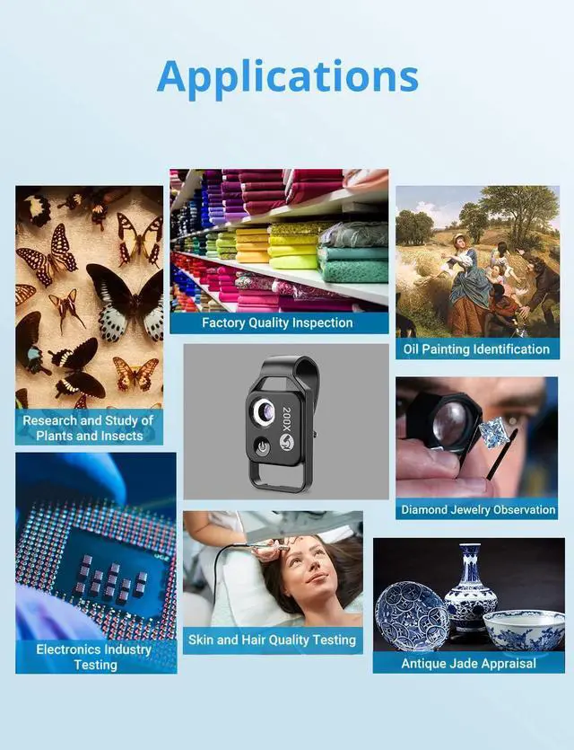 Alt view image 6 of 7 - _Mega Brand 200X Phone Mini Pocket Microscope with LED Light/Universal Clip,Nano Zoom Portable Digital Microscope Camera Attachments for 99% Smartphone, Microworld for Kids Adults(Black 200X with CPL)