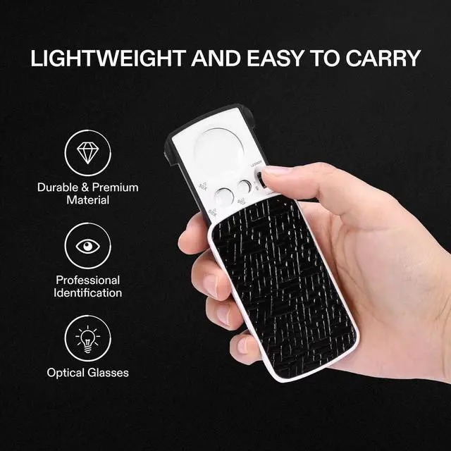 Alt view image 5 of 7 - _Mega Brand Slide-Out Jewelry Loupe Magnifier 30X 60X 90X LED Lighted Eye Loupe with UV Light for Jewelry, Diamonds, Gems, Coins, Stamps, Rocks, Black
