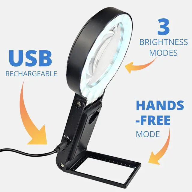 Alt view image 4 of 6 - _Mega Brand 30x Hands-Free Magnifying Glass with USB Rechargeable 36 LED Lights, Storage Case | 40x Loupe Magnifier with Stand for Reading Coins Low _Mega Brand