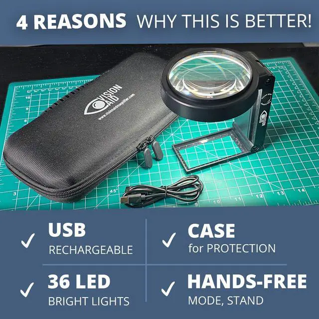 Alt view image 6 of 6 - _Mega Brand 30x Hands-Free Magnifying Glass with USB Rechargeable 36 LED Lights, Storage Case | 40x Loupe Magnifier with Stand for Reading Coins Low _Mega Brand
