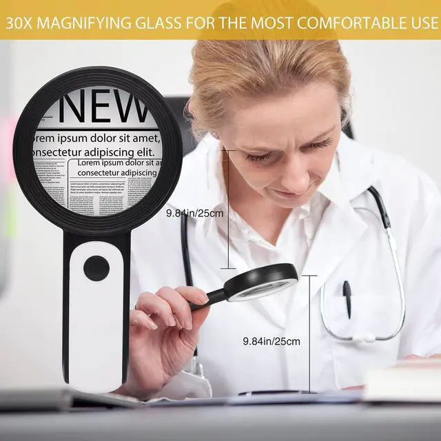 Alt view image 6 of 7 - _Mega Brand Magnifying Glass with Light, 30X Handheld Large 18LED Cold and Warm Light with 3 Modes, Illuminated Magnifier for Seniors Reading, Inspection, Coins, Jewelry, Exploring