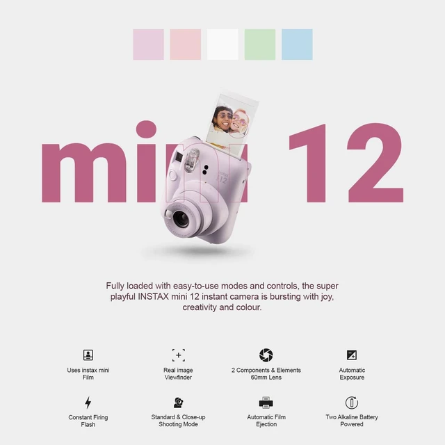 Alt view image 2 of 7 - Instax Mini 12 Instant Camera + MiniMate Accessory Bundle & Compatible Custom Case + Fuji Instax Film Value Pack (50 Sheets) Flamingo Designer Photo Album (Blossom Pink)