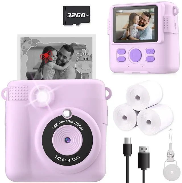 Main image of _Mega Brand Instant Print Camera for Kids, Christmas Birthday Gifts for Girls Boys, HD Digital Video Cameras for Toddler, Portable Toy for 4 5 6 7 8 9 10 Year Old Girl with 32GB SD Card-Purple