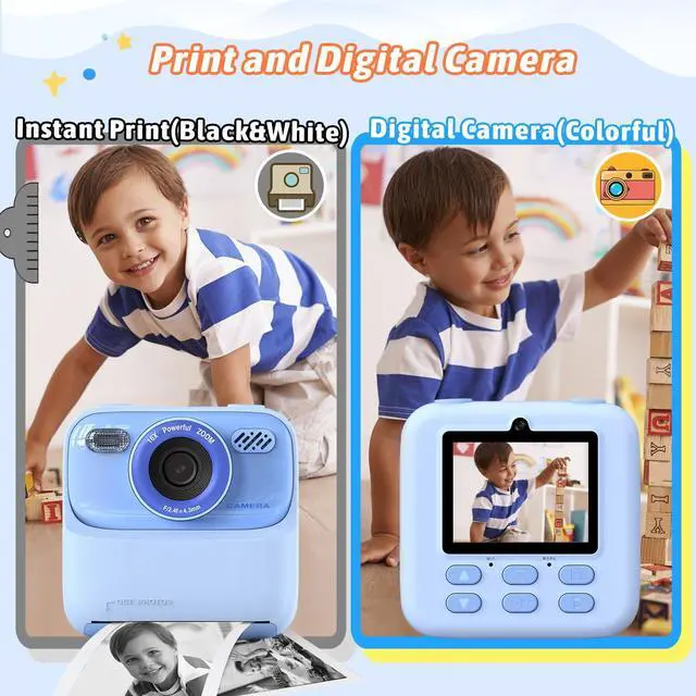 Alt view image 4 of 7 - _Mega Brand Kids Instant Digital Cameras for Boys and Girls,1080P HD Dual-Lens Selfie Digital Camera with Print Paper32G Card,Christmas Birthday Gifts Toys for Toddler and Teenagers Age 3-16 Years Old