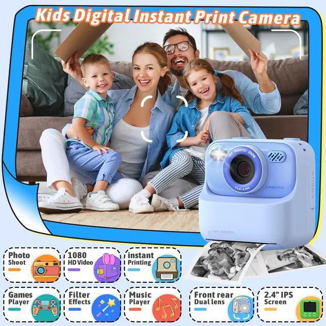 Alt view image 2 of 7 - _Mega Brand Kids Instant Digital Cameras for Boys and Girls,1080P HD Dual-Lens Selfie Digital Camera with Print Paper32G Card,Christmas Birthday Gifts Toys for Toddler and Teenagers Age 3-16 Years Old