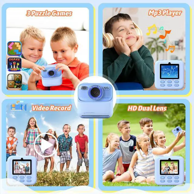 Alt view image 3 of 7 - _Mega Brand Kids Instant Digital Cameras for Boys and Girls,1080P HD Dual-Lens Selfie Digital Camera with Print Paper32G Card,Christmas Birthday Gifts Toys for Toddler and Teenagers Age 3-16 Years Old