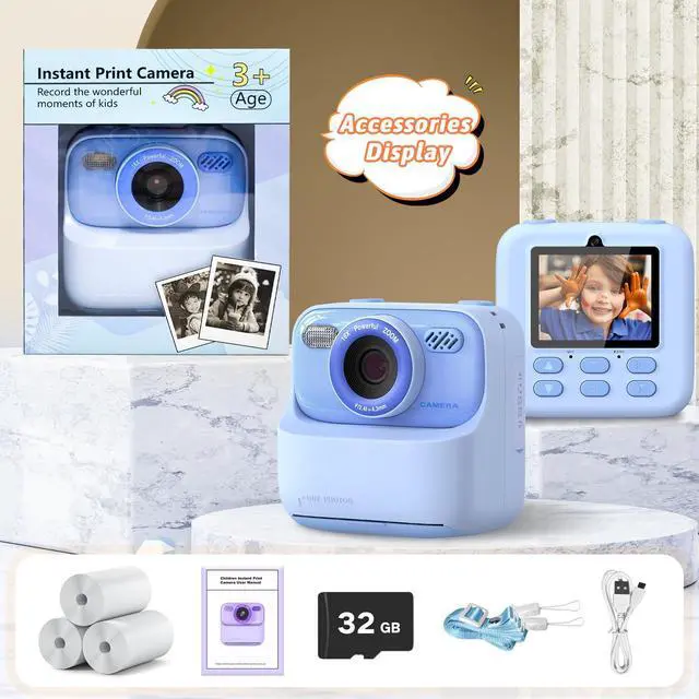 Alt view image 7 of 7 - _Mega Brand Kids Instant Digital Cameras for Boys and Girls,1080P HD Dual-Lens Selfie Digital Camera with Print Paper32G Card,Christmas Birthday Gifts Toys for Toddler and Teenagers Age 3-16 Years Old