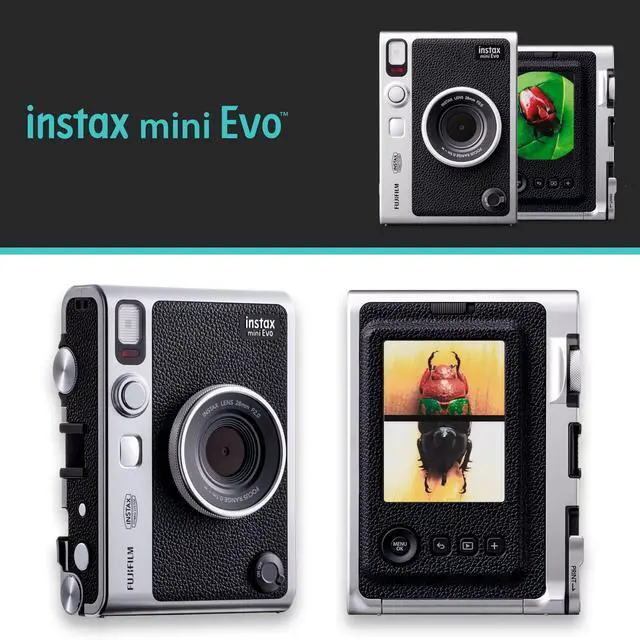 Alt view image 2 of 7 - _Mega Brand Instax Mini EVO Hybrid Instant Camera Black Bundle with Instax Mini Instant Film 20 Sheets, 32GB microSD Card, Vintage Style Black Camera Case, Bundle