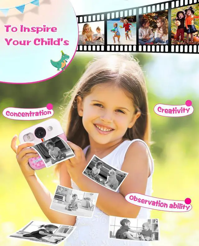 Alt view image 3 of 7 - _Mega Brand Kids Instant Print Camera, Upgrade Digital Camera for Toddlers Ages 3-12, 1080P HD Video Recorder with 32GB SD Card, 2.4" Screen, Birthday Gifts for 6-10 Year Old Girls Boys