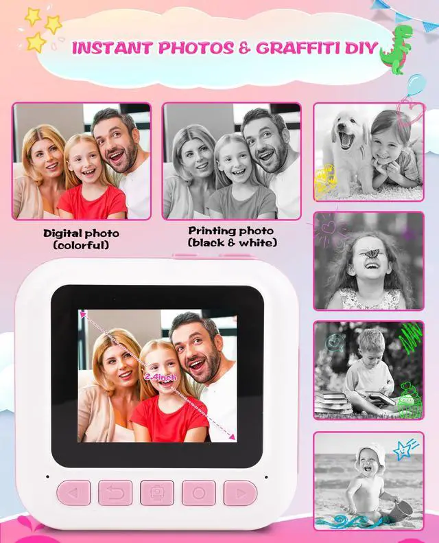 Alt view image 4 of 7 - _Mega Brand Kids Instant Print Camera, Upgrade Digital Camera for Toddlers Ages 3-12, 1080P HD Video Recorder with 32GB SD Card, 2.4" Screen, Birthday Gifts for 6-10 Year Old Girls Boys