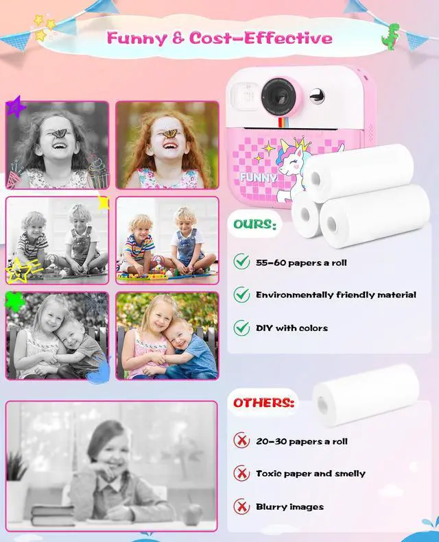 Alt view image 6 of 7 - _Mega Brand Kids Instant Print Camera, Upgrade Digital Camera for Toddlers Ages 3-12, 1080P HD Video Recorder with 32GB SD Card, 2.4" Screen, Birthday Gifts for 6-10 Year Old Girls Boys