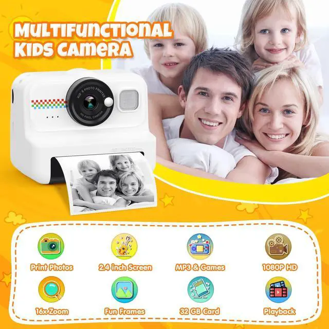 Alt view image 2 of 7 - _Mega Brand Kids Instant Print Camera, 1080P HD Kids Camera Instant Print with 3 Rolls Print Paper & 32GB Card, Ideal Kids Toys Gifts for Boys & Girls Age 3-14 (Black)