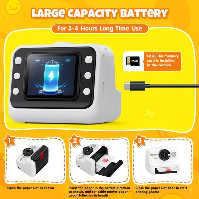 Alt view image 7 of 7 - _Mega Brand Kids Instant Print Camera, 1080P HD Kids Camera Instant Print with 3 Rolls Print Paper & 32GB Card, Ideal Kids Toys Gifts for Boys & Girls Age 3-14 (Black)