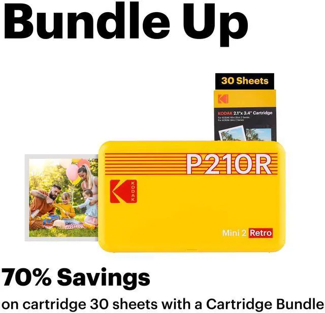 Alt view image 2 of 7 - _Mega Brand Mini 2 Retro 4PASS Portable Photo Printer, 2.1x3.4 inches, 38 Sheets Bundle, White