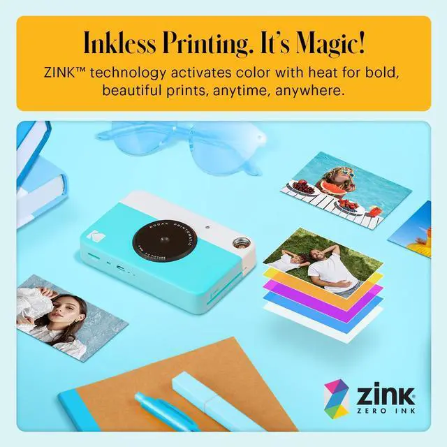 Alt view image 4 of 7 - KODAK Printomatic Full-Color Instant Print Digital Camera - Colorful Photos On Zink 2x3" Sticky-Back Photo Paper - 5MP, Portable, Creative Fun Gift for Birthday, Christmas, Holiday - Blue