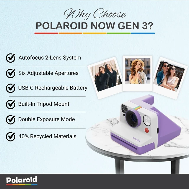 Alt view image 3 of 7 - Now Generation 3 I-Type Instant Camera (Purple) Bundle with Color I-Type Film (8 Exposures), Hard Protective Case, and Wrist Strap