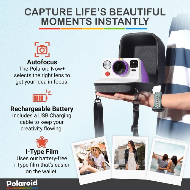 Alt view image 7 of 7 - Now Generation 3 I-Type Instant Camera (Purple) Bundle with Color I-Type Film (8 Exposures), Hard Protective Case, and Wrist Strap