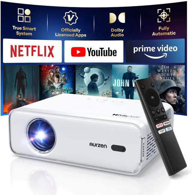 Main image of _Mega Brand EAZZE D1 Smart Projector with WiFi and Bluetooth, Netflix-Officially-Licensed, Auto Focus & Keystone, DoIby Audio, Zoom, Native 1080P Movie, Portable Outdoor Mini Projector, White