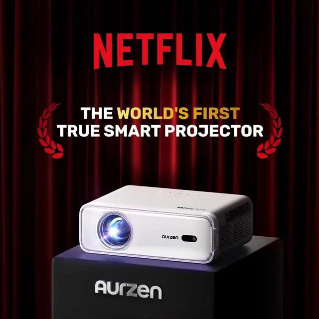 Alt view image 2 of 7 - _Mega Brand EAZZE D1 Smart Projector with WiFi and Bluetooth, Netflix-Officially-Licensed, Auto Focus & Keystone, DoIby Audio, Zoom, Native 1080P Movie, Portable Outdoor Mini Projector, White