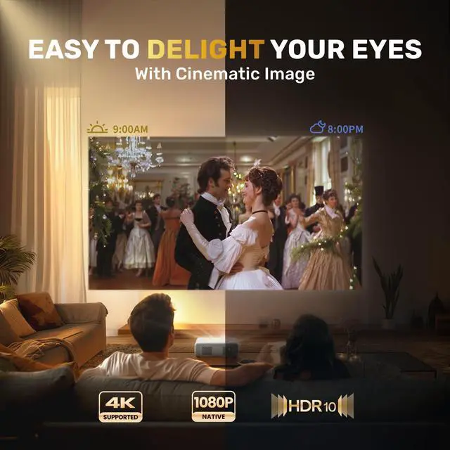 Alt view image 4 of 7 - _Mega Brand EAZZE D1 Smart Projector with WiFi and Bluetooth, Netflix-Officially-Licensed, Auto Focus & Keystone, DoIby Audio, Zoom, Native 1080P Movie, Portable Outdoor Mini Projector, White