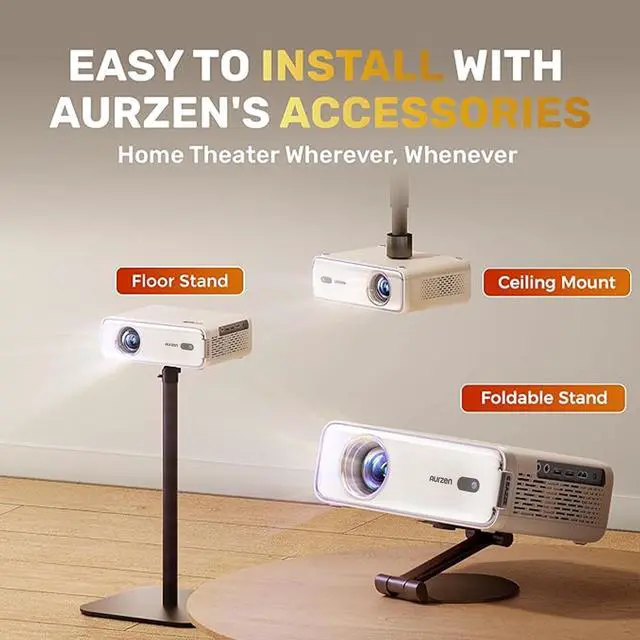 Alt view image 6 of 7 - _Mega Brand EAZZE D1 Smart Projector with WiFi and Bluetooth, Netflix-Officially-Licensed, Auto Focus & Keystone, DoIby Audio, Zoom, Native 1080P Movie, Portable Outdoor Mini Projector, White