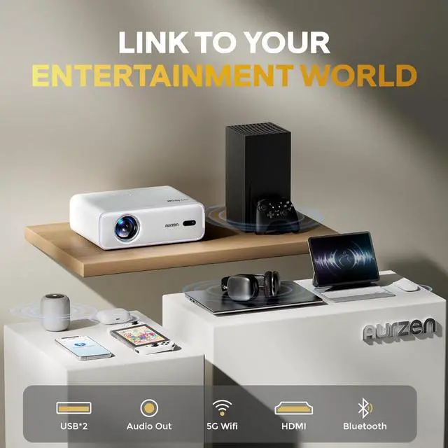 Alt view image 7 of 7 - _Mega Brand EAZZE D1 Smart Projector with WiFi and Bluetooth, Netflix-Officially-Licensed, Auto Focus & Keystone, DoIby Audio, Zoom, Native 1080P Movie, Portable Outdoor Mini Projector, White