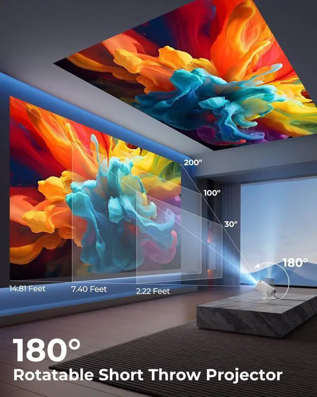 Alt view image 3 of 7 - Mini Projector with WiFi and Bluetooth - Built-in Apps, Smart Portable Projector with 180° Rotation, Auto Keystone, Support 1080P, Compatible with HDMI/USB/TV Stick/Smartphone/Laptop