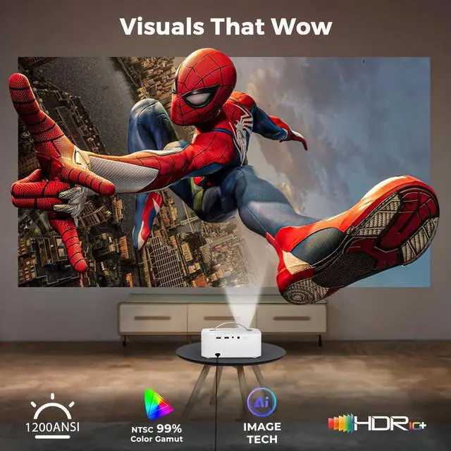 Alt view image 5 of 7 - _Mega Brand [AI Movin 2.0 System/1200 ANSI/Auto Focus] Projector-4K with WiFi 6 and Bluetooth, 30W DoIby Audio APPS Built-in Outdoor-Projector,1080P Smart Portable Proyector with HDR10+ 2025 Upgraded