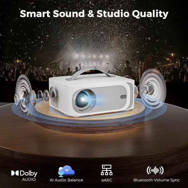 Alt view image 6 of 7 - _Mega Brand [AI Movin 2.0 System/1200 ANSI/Auto Focus] Projector-4K with WiFi 6 and Bluetooth, 30W DoIby Audio APPS Built-in Outdoor-Projector,1080P Smart Portable Proyector with HDR10+ 2025 Upgraded