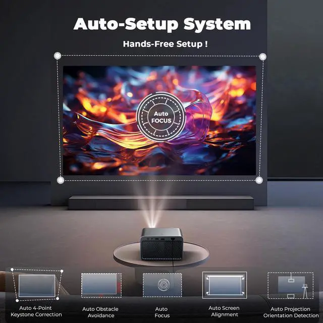 Alt view image 4 of 7 - _Mega Brand Projector with WiFi and Bluetooth, Mini-Projector: [For Netflix & AI Auto-Setup System & Live TV& 1000ANSI & 800+Built-inApps &Browser],_Mega Brand L03Pro 1080P Smart Portable-Outdoor