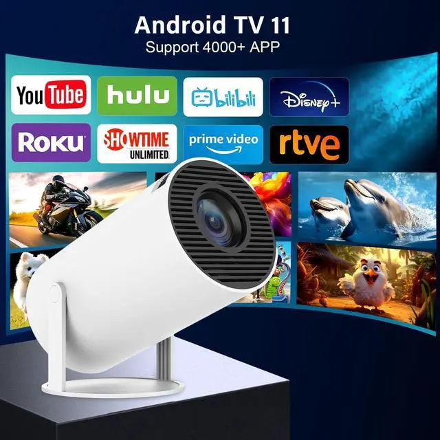Alt view image 3 of 7 - _Mega Brand Super Mini Projector with WIFI 6 and Bluetooth, 4K 1080P Support Portable Projector, Built-in App, Android 11, 200 ANSI, Auto Keystone Correction, Video Projector for Laptop/PC/Smartphone