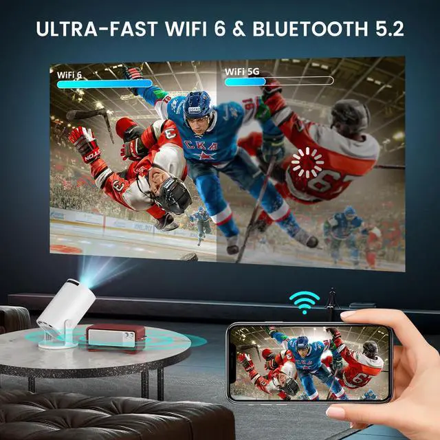 Alt view image 5 of 7 - _Mega Brand Super Mini Projector with WIFI 6 and Bluetooth, 4K 1080P Support Portable Projector, Built-in App, Android 11, 200 ANSI, Auto Keystone Correction, Video Projector for Laptop/PC/Smartphone
