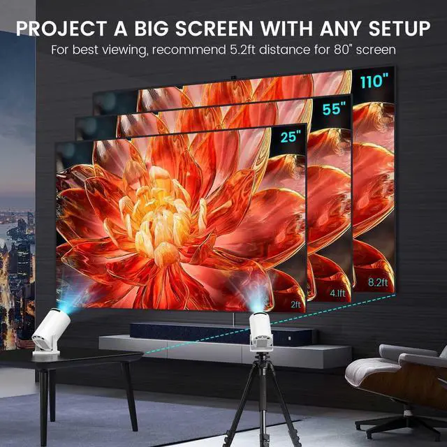 Alt view image 7 of 7 - _Mega Brand Super Mini Projector with WIFI 6 and Bluetooth, 4K 1080P Support Portable Projector, Built-in App, Android 11, 200 ANSI, Auto Keystone Correction, Video Projector for Laptop/PC/Smartphone