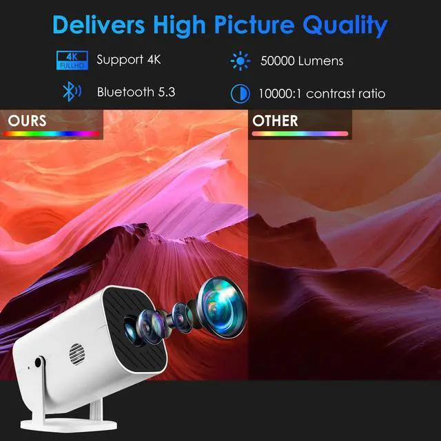 Alt view image 2 of 7 - _Mega Brand [180°Adjustable Stand][Electric Focus][Built-in Speaker]Mini Projector With Bluetooth,Projector for Bedroom,Native 1080P,Compatible 4K,Compatible with Android/iOS/TV Stick/PS5/Laptop/HDMI