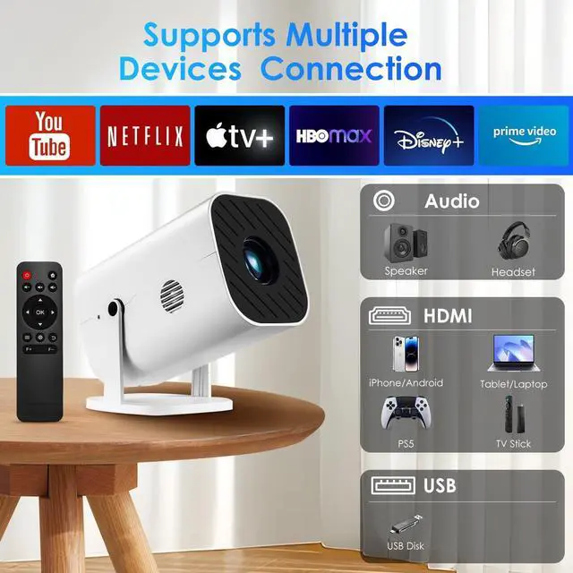 Alt view image 5 of 7 - _Mega Brand [180°Adjustable Stand][Electric Focus][Built-in Speaker]Mini Projector With Bluetooth,Projector for Bedroom,Native 1080P,Compatible 4K,Compatible with Android/iOS/TV Stick/PS5/Laptop/HDMI