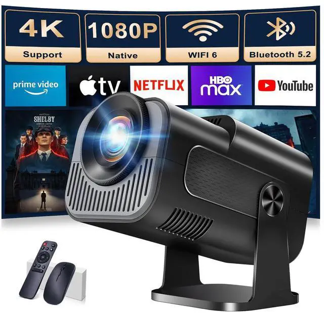 Main image of Built-in AppsProjector 1080P Full HD, 4K Projector with 270° Rotation,Portable Projector WiFi 6 & Bluetooth 5.2 Support,Featuring Auto Keystone Correction,HDMI/USB Connectivity Projector Black