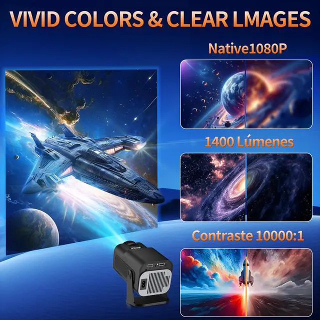 Alt view image 7 of 7 - Built-in AppsProjector 1080P Full HD, 4K Projector with 270° Rotation,Portable Projector WiFi 6 & Bluetooth 5.2 Support,Featuring Auto Keystone Correction,HDMI/USB Connectivity Projector Black
