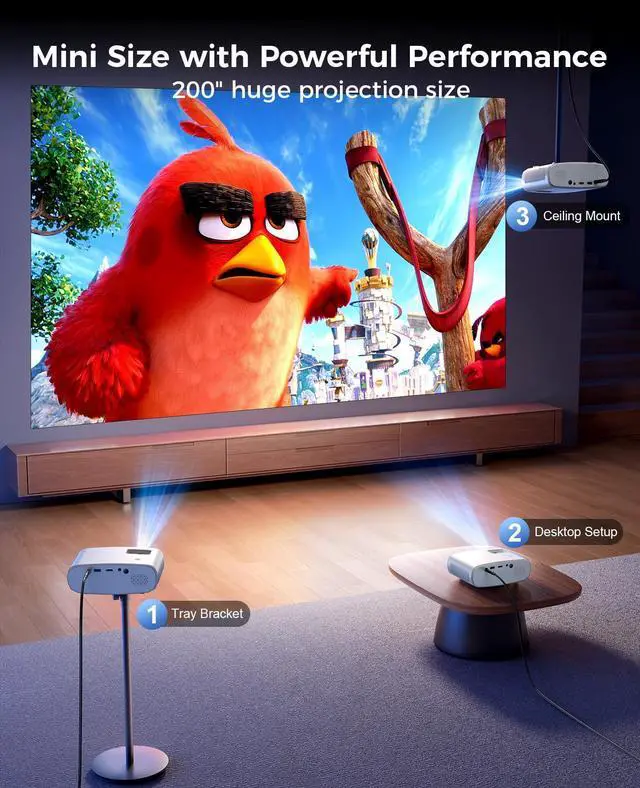 Alt view image 6 of 7 - Mini Projector for iPhone, 2025 Upgraded 1080P HD Projector, 8000L Portable Projector with Tripod, Movie Projector Compatible with Android/iOS/Windows/TV Stick/HDMI/USB