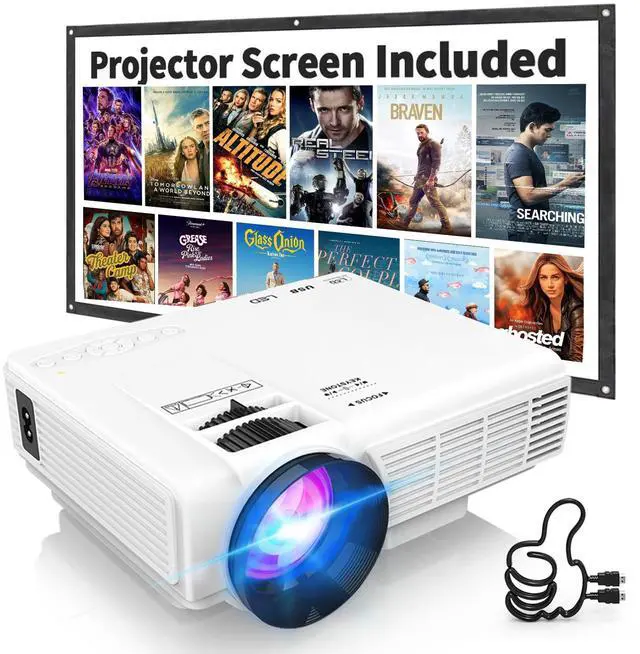 Main image of Mini 1080P Projector with Screen, Portable Home Theater Movie Projector with Two-Way Bluetooth, HDMI/USB Input for Smartphone/TV Stick, Ideal for Indoor & Outdoor Use