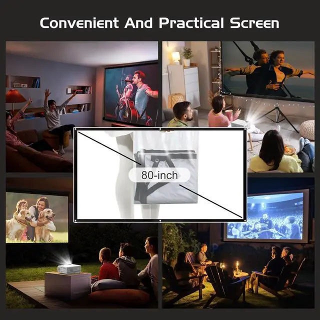 Alt view image 2 of 7 - Mini 1080P Projector with Screen, Portable Home Theater Movie Projector with Two-Way Bluetooth, HDMI/USB Input for Smartphone/TV Stick, Ideal for Indoor & Outdoor Use
