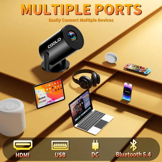 Alt view image 4 of 7 - _Mega Brand, Support 4K 1080P Portable Projector with Bidirectional WIFI6 5G and Bluetooth5.4, 270° Rotatable, Auto Keystone Correction, 35"-130" Video Projecto Compatible with HDMI/USB/Phone-Black