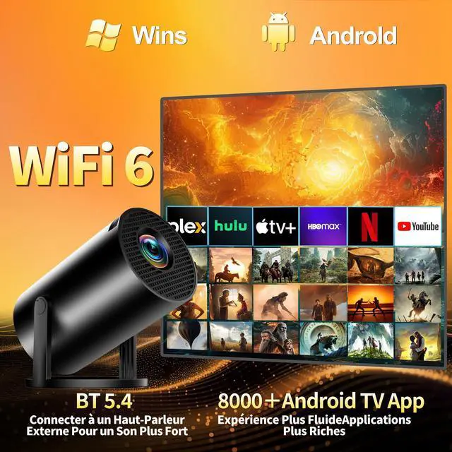 Alt view image 3 of 7 - _Mega Brand, Support 4K 1080P Portable Projector with Bidirectional WIFI6 5G and Bluetooth5.4, 270° Rotatable, Auto Keystone Correction, 35"-130" Video Projecto Compatible with HDMI/USB/Phone-Black
