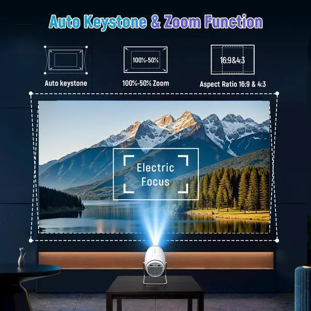 Alt view image 4 of 7 - Mini Portable Movie Projector with WiFi and Bluetooth, 4K 1080P Support, 180° Rotatable 130'' Screen, Auto Keystone Compatible with HDMI/USB/Smartphone/PC/Laptop