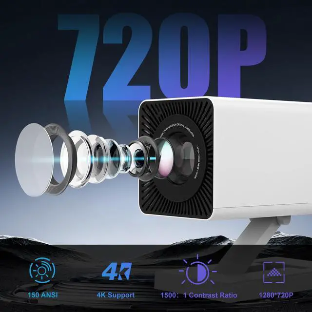 Alt view image 7 of 7 - Mini Projector, 4K Portable Video Projector with WiFi6 & Bluetooth 5.4, 150 ANSI Lumen, Automatic Vertical Correction, 130'' Screen Home Cinema Smart Projector for Phone, PC, HDMI USB, Laptop