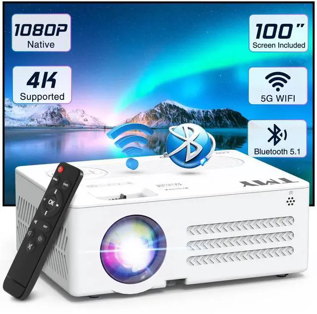 Main image of _Mega Brand Projector with WiFi and Bluetooth100" screen includedNative 1080P Outdoor Projector, 4K Supported Portable Projector, Compatible with iOS/Android/PC/TV Stick/HDMI/USB, Indoor Outdoor Use