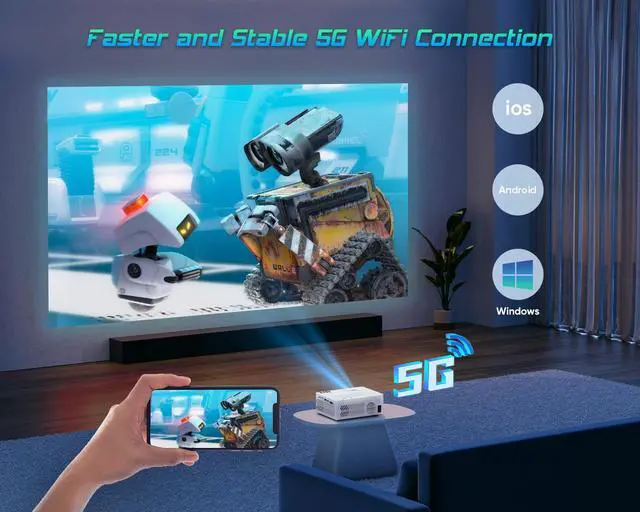 Alt view image 6 of 7 - _Mega Brand Projector with WiFi and Bluetooth100" screen includedNative 1080P Outdoor Projector, 4K Supported Portable Projector, Compatible with iOS/Android/PC/TV Stick/HDMI/USB, Indoor Outdoor Use