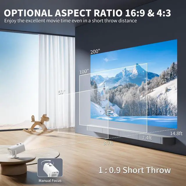 Alt view image 3 of 7 - _Mega Brand Mini Projector,Portable Projector 4K Support,Full HD 1080P Outdoor Projector,270° Rotation Movie Projector,Compatible with Smartphone,TV Stick,Laptop,PS4,HDMI,USB(No WiFi or Bluetooth)