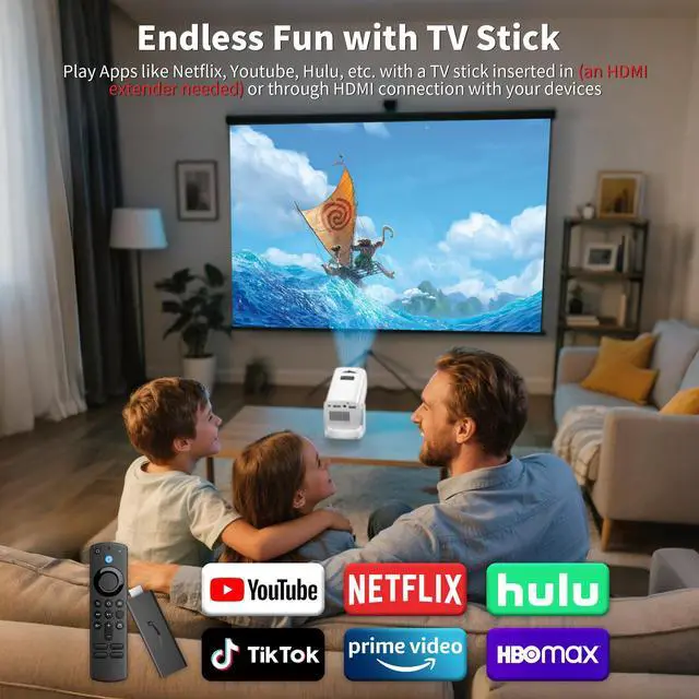 Alt view image 5 of 7 - _Mega Brand Mini Projector,Portable Projector 4K Support,Full HD 1080P Outdoor Projector,270° Rotation Movie Projector,Compatible with Smartphone,TV Stick,Laptop,PS4,HDMI,USB(No WiFi or Bluetooth)