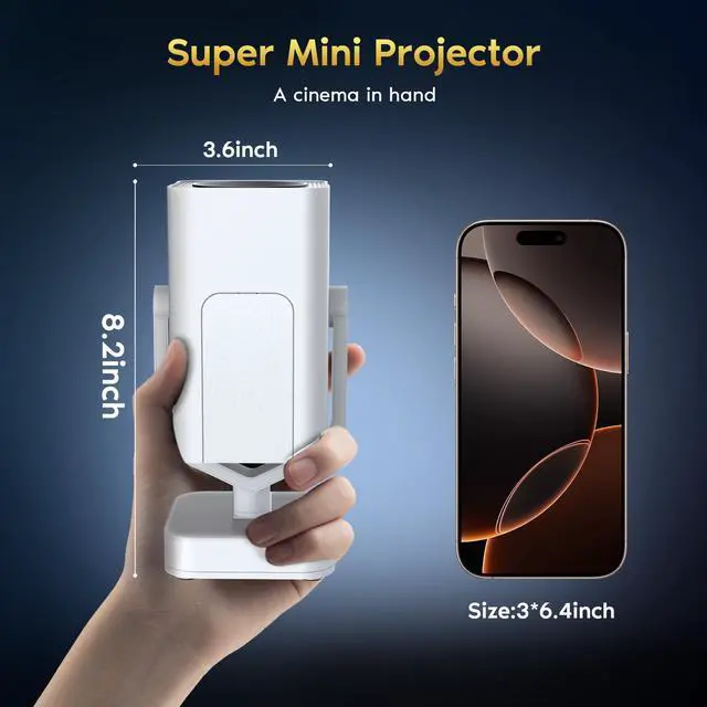 Alt view image 3 of 7 - _Mega BrandBuilt in AppsMini Smart Projector with WiFi and Bluetooth,270° Adjustable Movie Projector,1080P Support Portable Projector for Phone,Android System,Electric Focus,Auto Keystone,50% Zoom