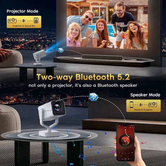 Alt view image 6 of 7 - _Mega BrandBuilt in AppsMini Smart Projector with WiFi and Bluetooth,270° Adjustable Movie Projector,1080P Support Portable Projector for Phone,Android System,Electric Focus,Auto Keystone,50% Zoom
